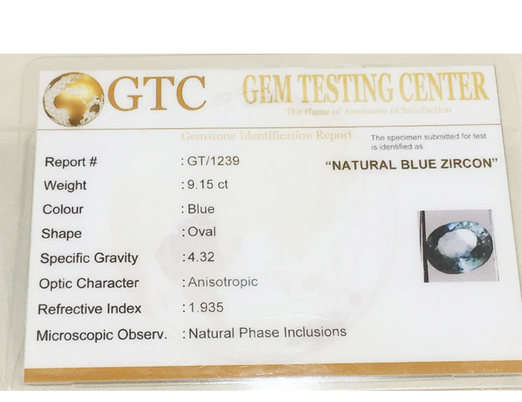 10.25 ratti (9.15 ct) Natural Blue Zircon
